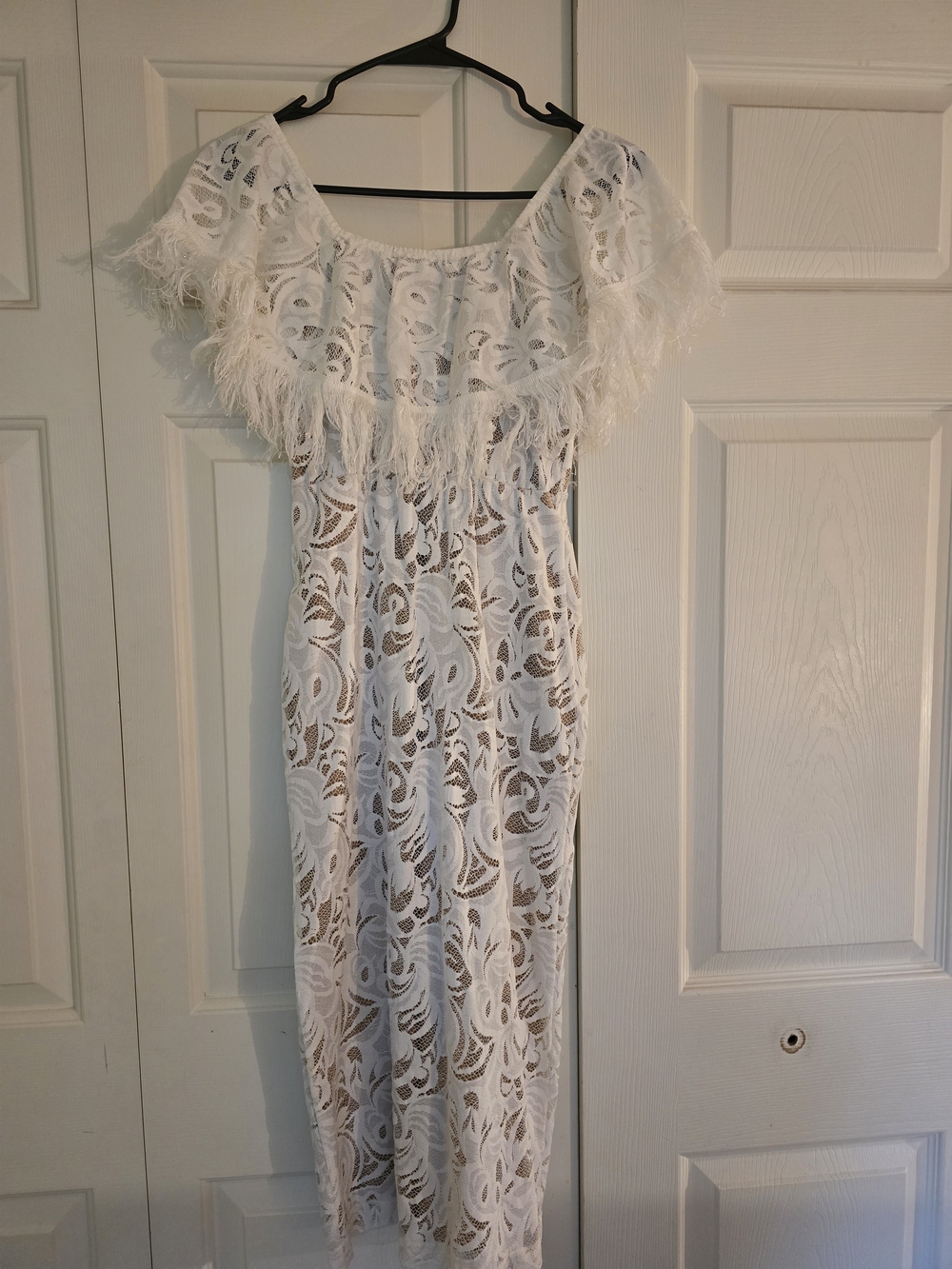 Grace Loves Lace White Lace Maxi Dress with Feather Trim